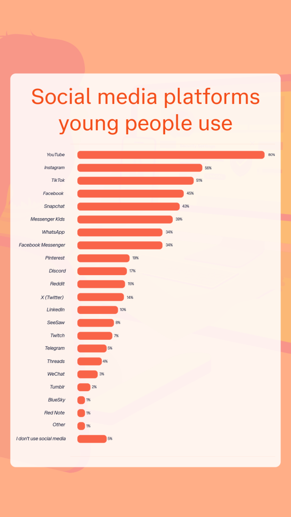 Bar chart showing the social media platforms that young people use
