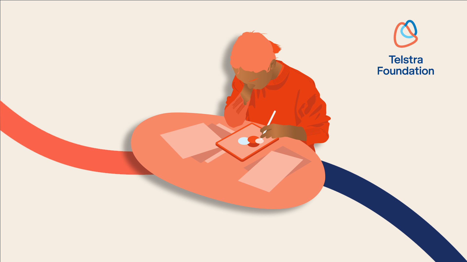 Illustration of a young person working on an tablet