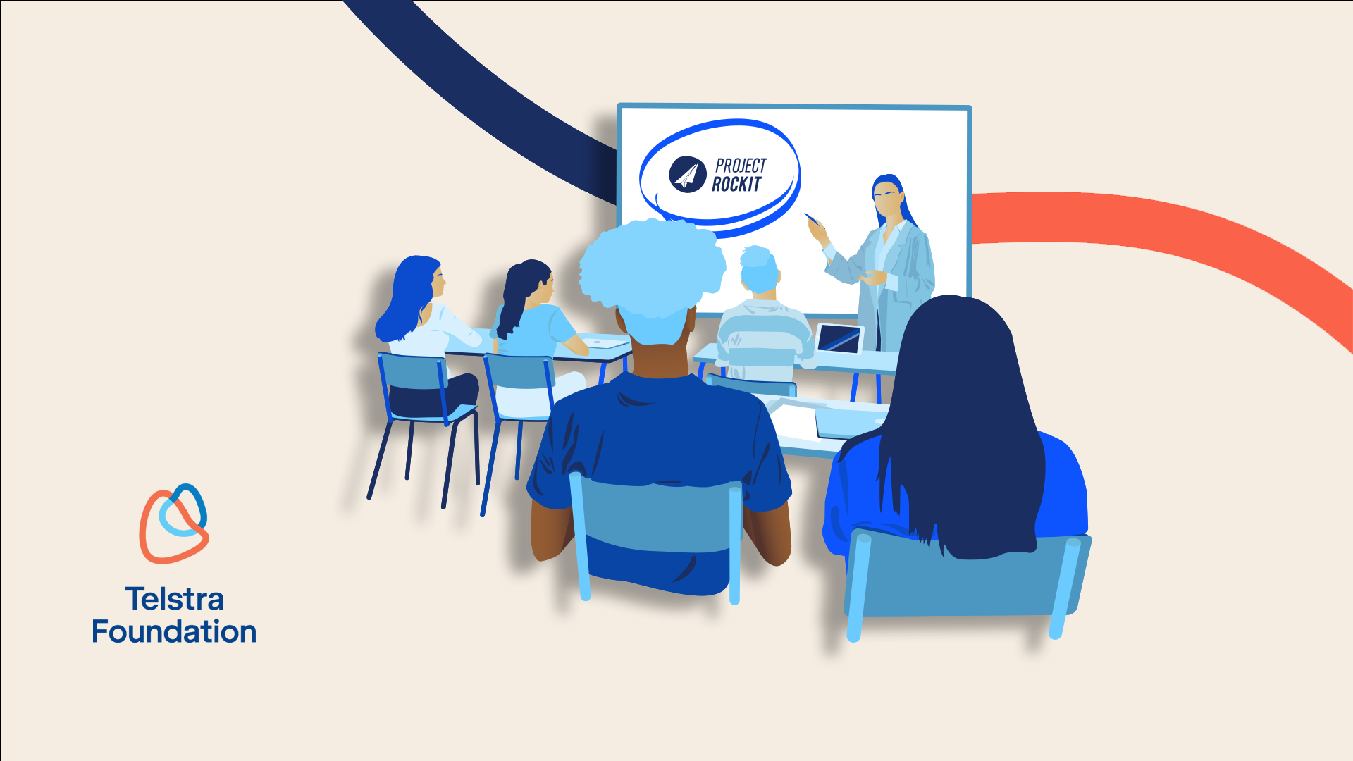 Illustration of PROJECT ROCKIT presenter teaching in a classroom