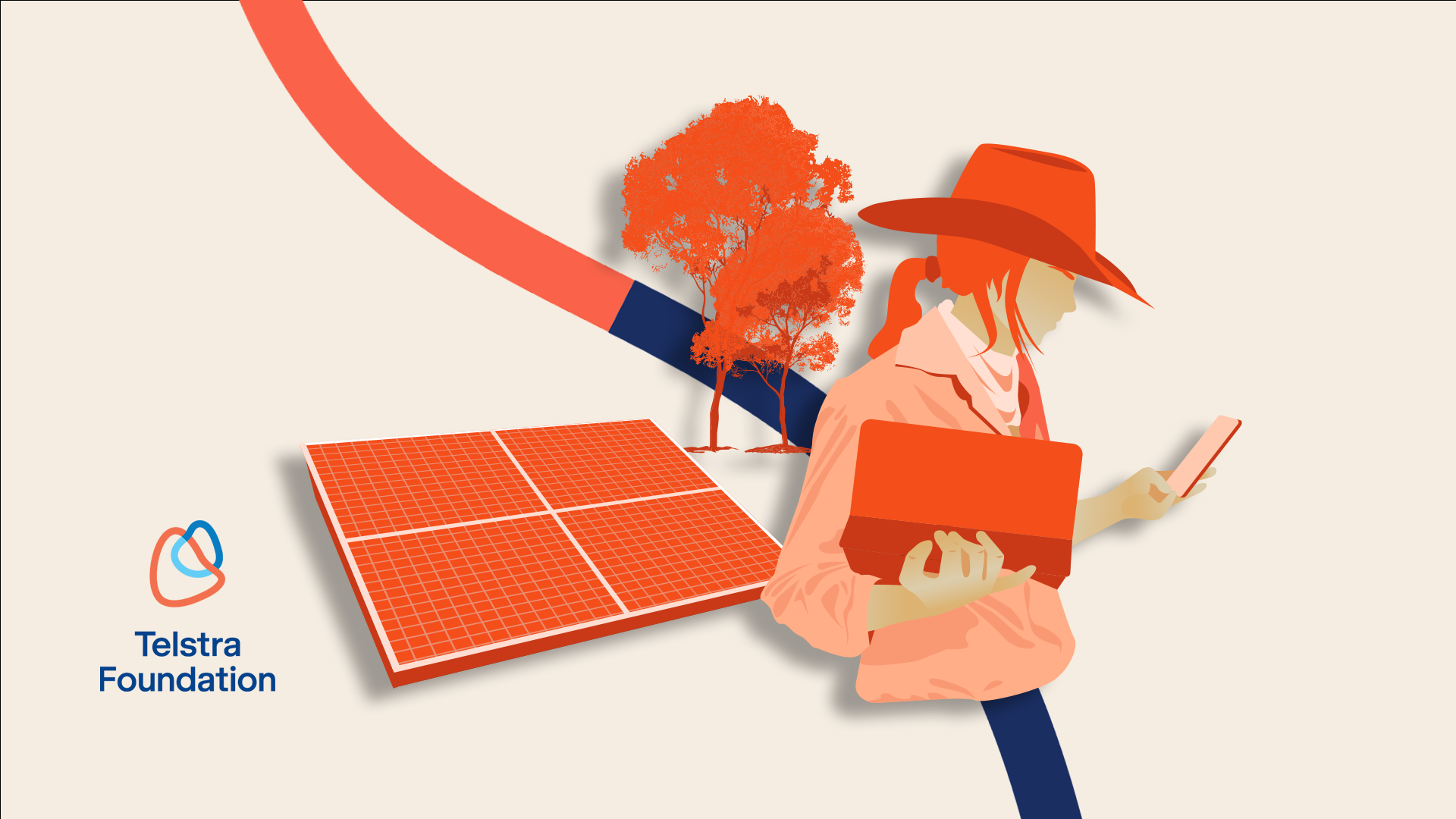 Illustration of young rural person with devices